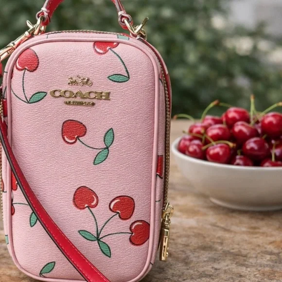 Coach Cherry Print Pink Crossbody Bag - Picture 3 of 10